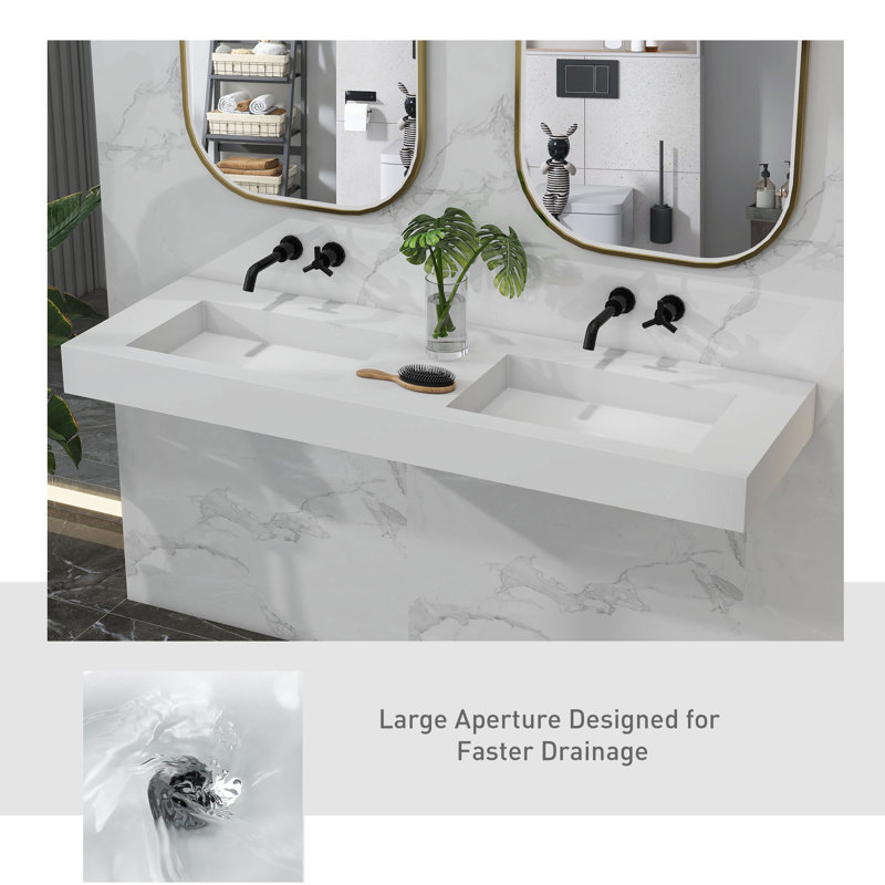FRALIMK 19'' White Solid Surface Rectangular Wall Mount Bathroom Sink ...